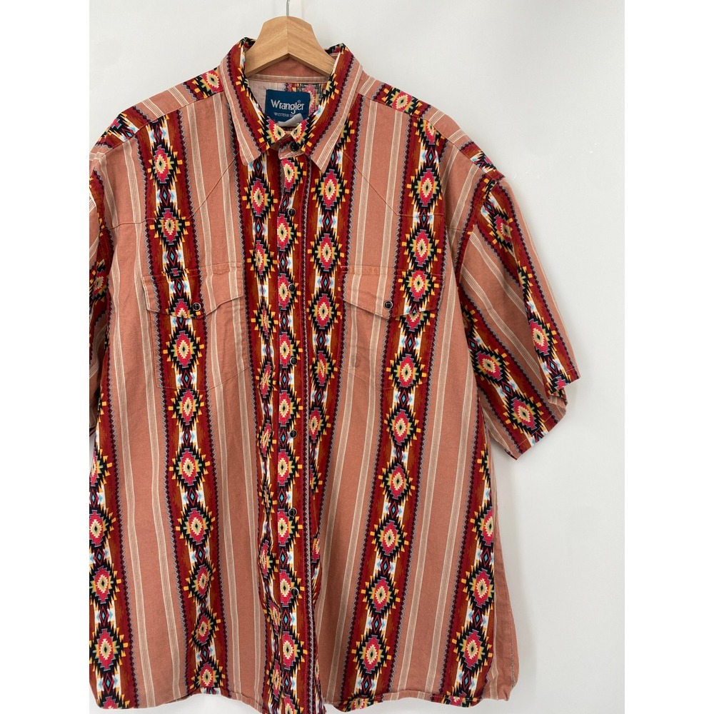 Wrangler Western Shirt Mens XL Southwestern Short Sleeve Snap Front